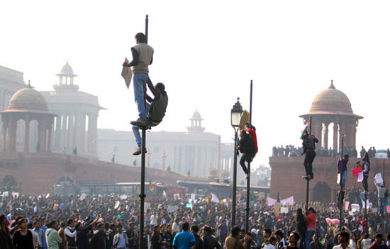 Power play: Protesters at Raisina Hills, New Delhi. Photo: Shailendra Pandey