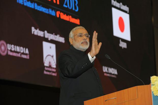 Narendra Modi at the Vibrant Gujarat summit. Photo: AFP