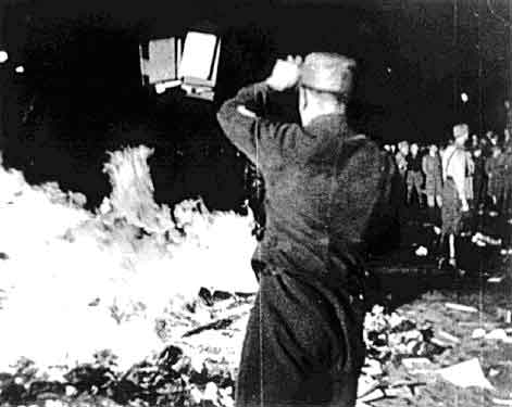Books being burned by Nazis in Germany